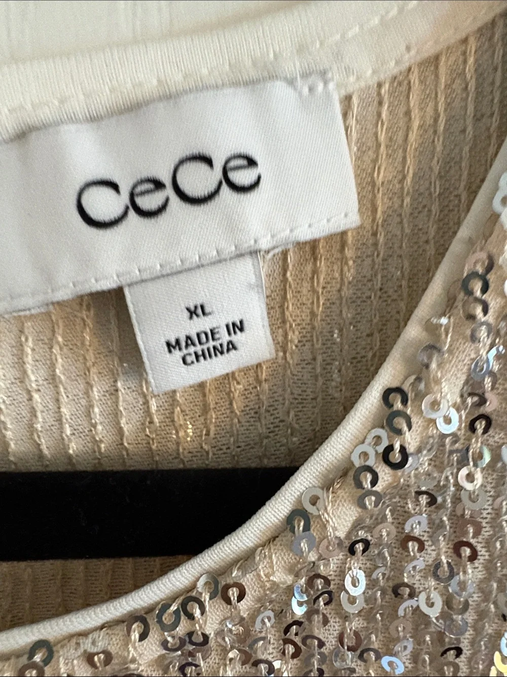 CeCe Sequin Short Sleeve Top in Champagne
